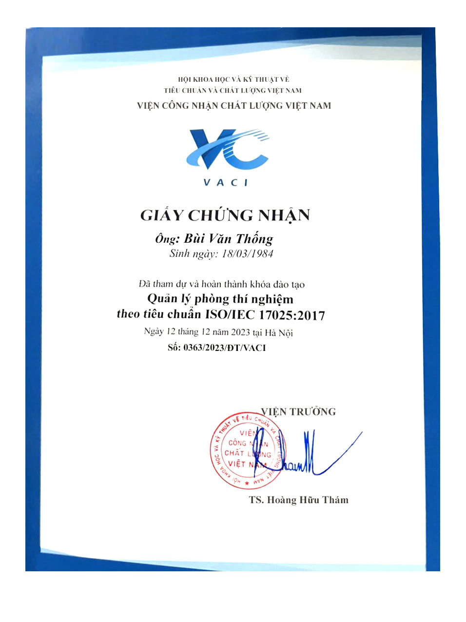 Chứng chỉ ISO - Bùi Văn Thống